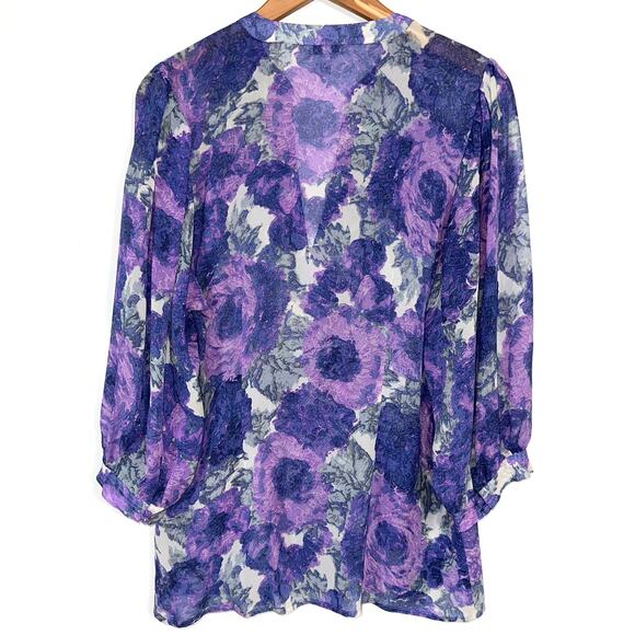 Joie Datev Purple Floral Pintuck Button Down Silk Blouse Size Large - Picture 10 of 14